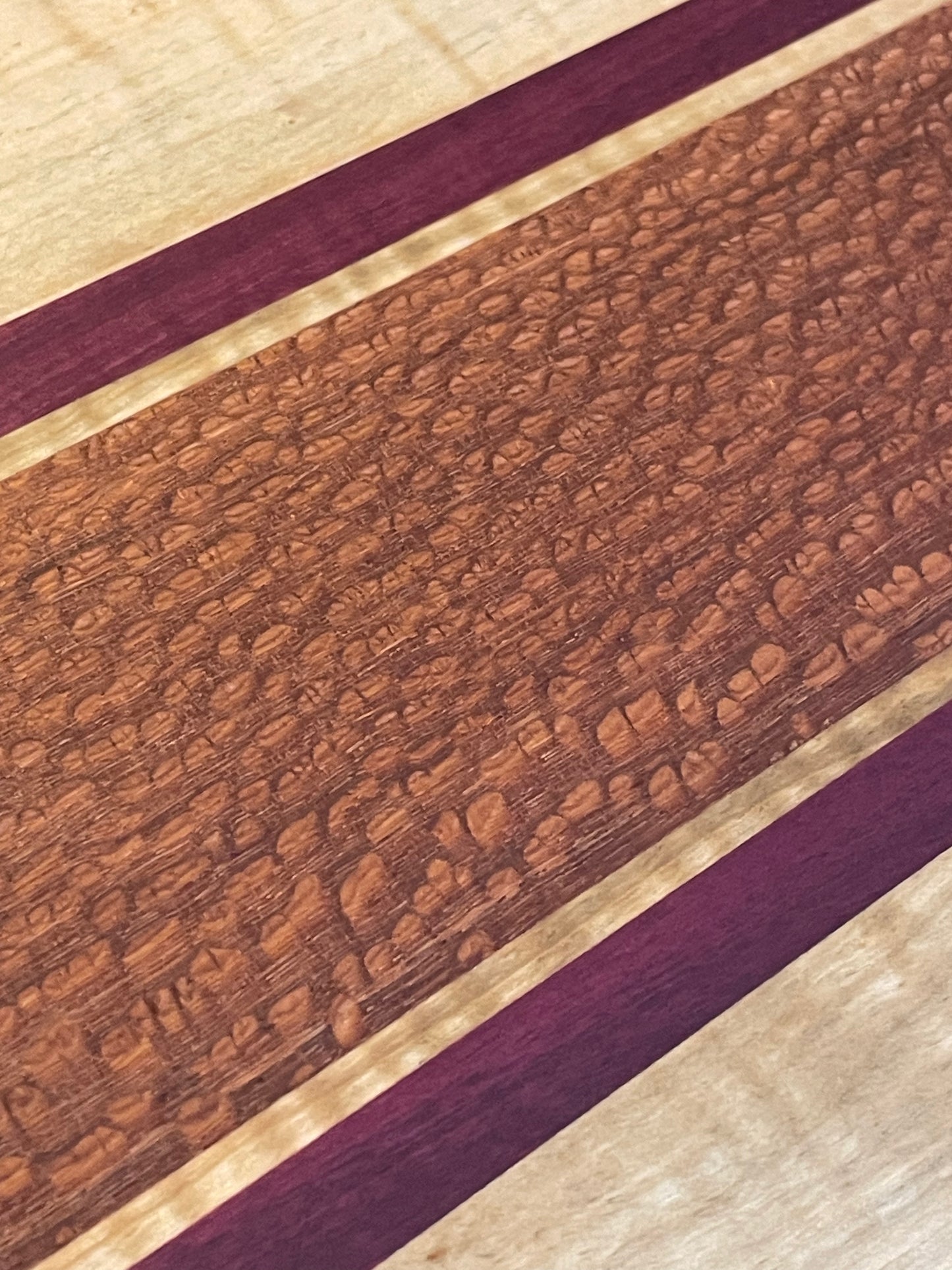 Lacewood PurpleHeart & Maple Charcuterie Board — Heart Handle