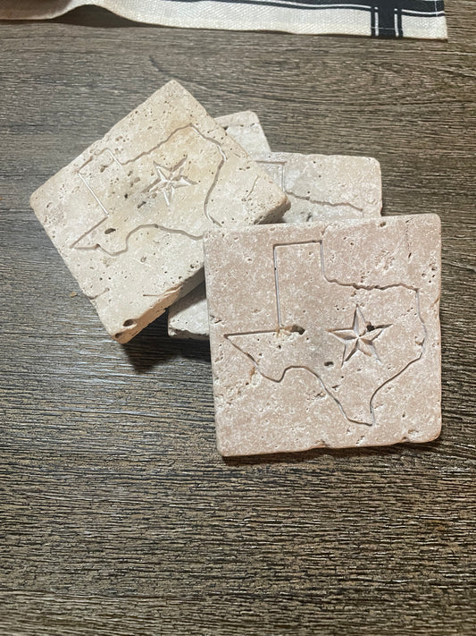Travertine Texas Engraved Stone Coaster Set of 4