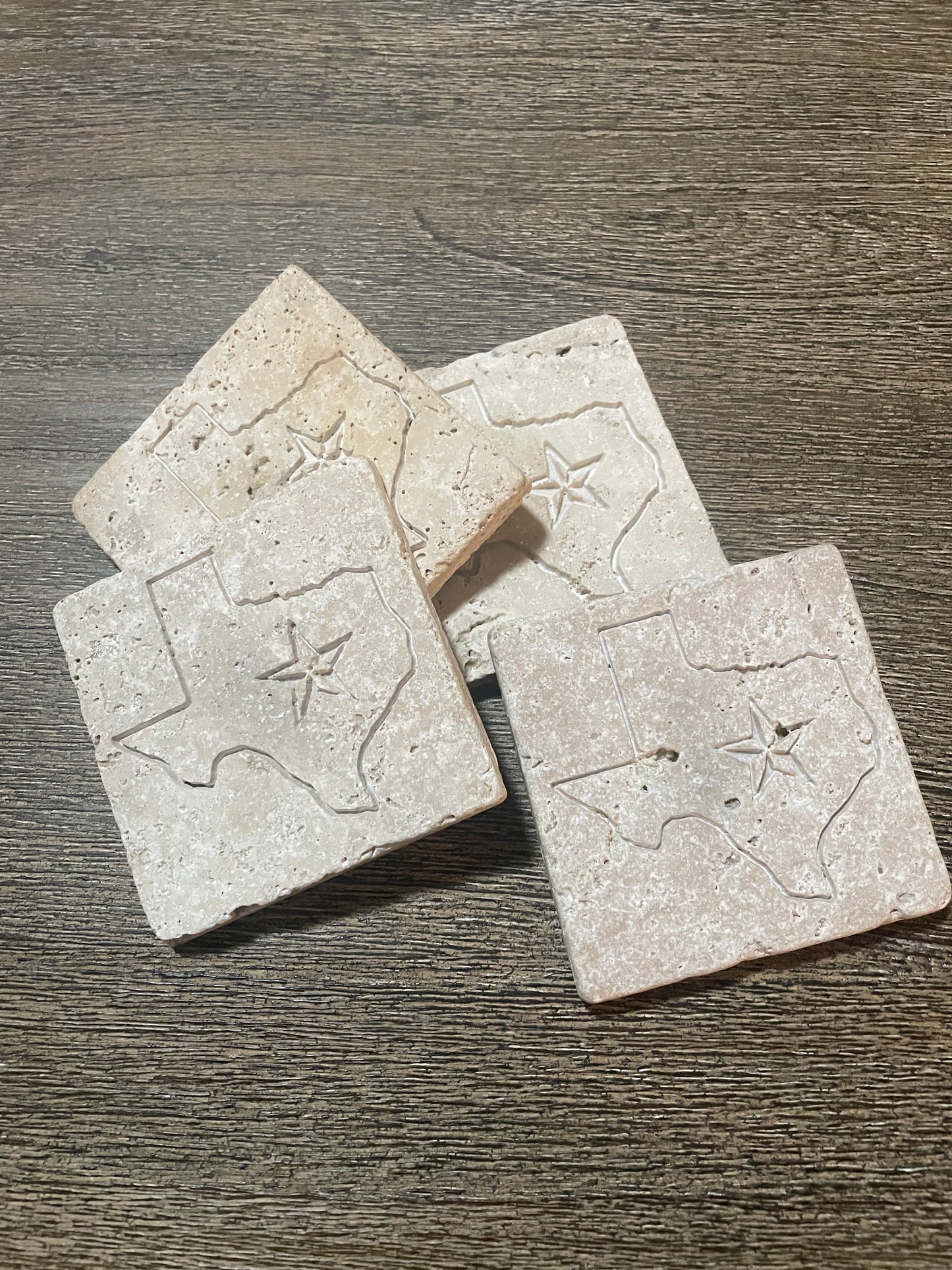 Travertine Texas Engraved Stone Coaster Set of 4