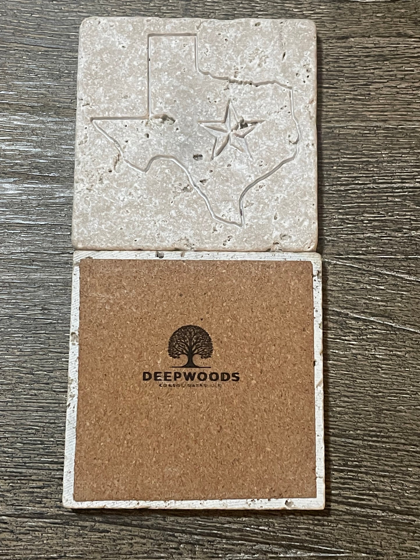 Travertine Texas Engraved Stone Coaster Set of 4
