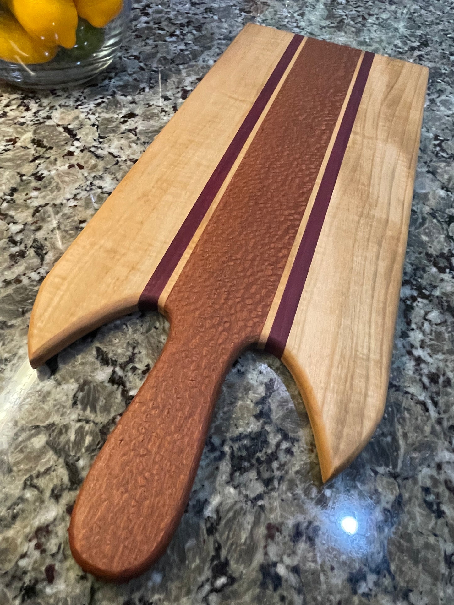 Lacewood PurpleHeart & Maple Charcuterie Board — Standard Handle