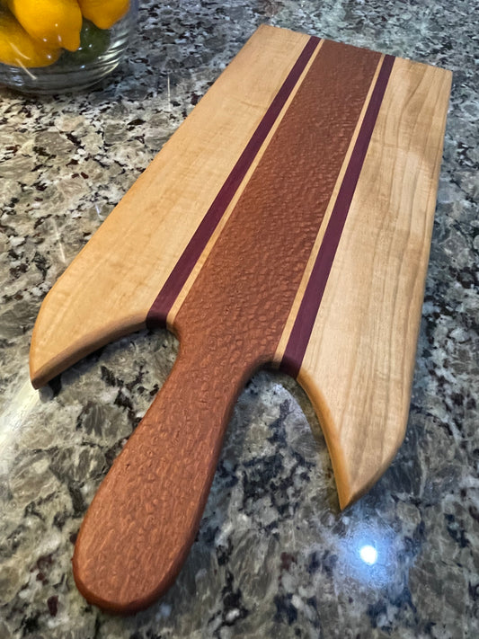 Lacewood PurpleHeart & Maple Charcuterie Board — Standard Handle
