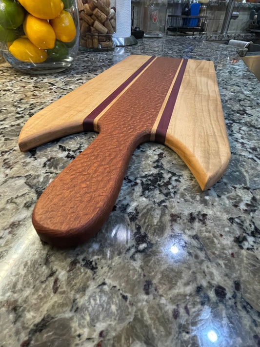 Lacewood PurpleHeart & Maple Charcuterie Board — Standard Handle