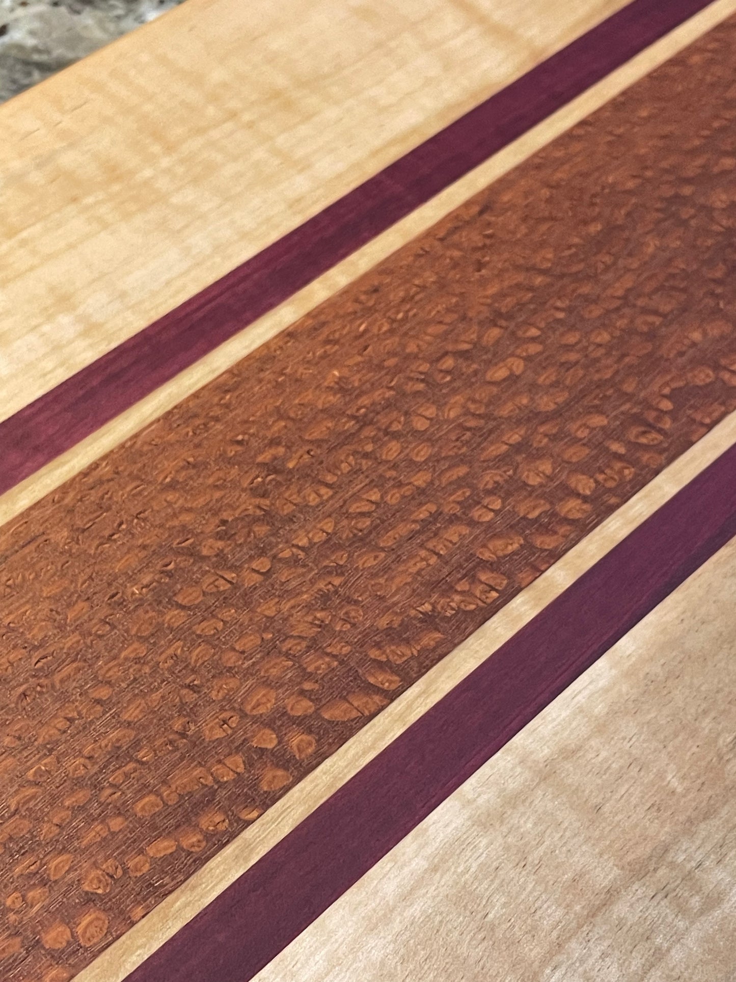 Lacewood PurpleHeart & Maple Charcuterie Board — Standard Handle