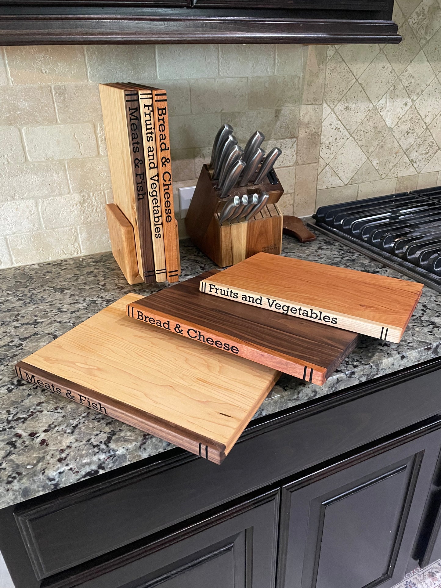Book-Style Cutting Board Set with Stand